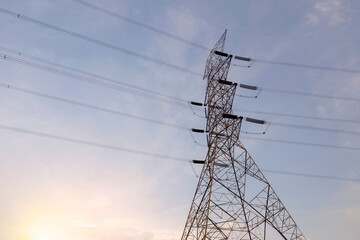 High voltage power lines tower