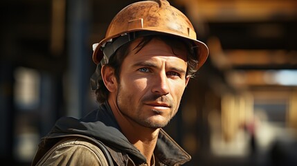 A man builder wearing a construction helmet