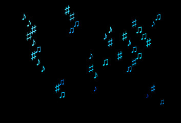 Dark BLUE vector texture with musical notes.