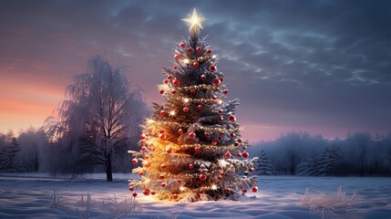 the Christmas tree was decorated with beautiful lights and there were many gifts. Christmas and New Year's Day Generative Ai