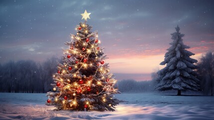 the Christmas tree was decorated with beautiful lights and there were many gifts. Christmas and New Year's Day Generative Ai