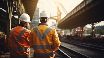 Engineer inspects railway construction process