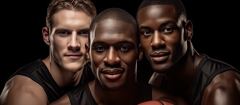 Basketball teammates show solidarity and play together for fitness.