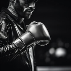 Fototapeta na wymiar Generative AI image of a boxing Details Style black and white