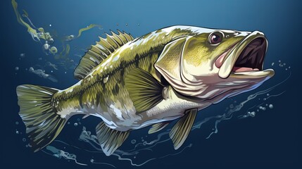 Generative AI image of bass fish in the water - obrazy, fototapety, plakaty