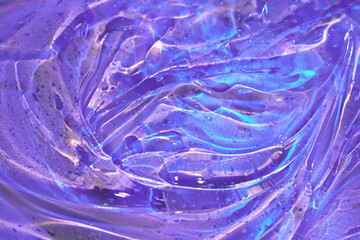 Full frame digital lavender, pastel purple, blue holographic transparent cosmetic gel serum...