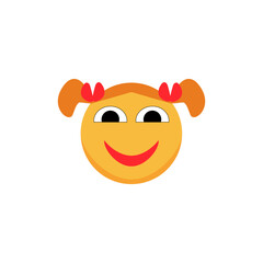 Joyful red haired smiley girl with pigtails. Cartoon emoji. Vector