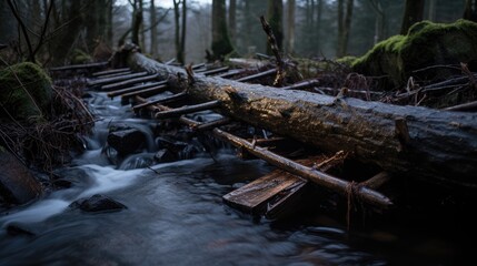 A_beaver_dam_water_wood_river_engineering