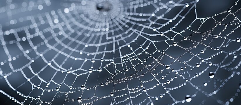 Dew-covered spider web.