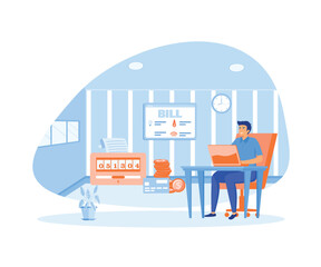 Obraz premium Person checks heating meter and pays household utility bill on website. flat vector modern illustration 