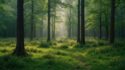 Fototapeta na wymiar morning in the forest generative ai