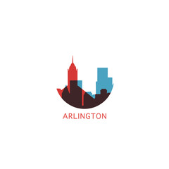 Arlington USA United States cityscape skyline city panorama vector flat modern logo icon. US American Texas state idea with landmarks and building silhouette