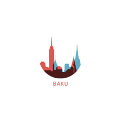 Baku cityscape skyline city panorama vector flat modern logo icon. Azerbaijan capital region emblem idea with landmarks and building silhouettes