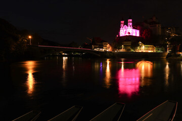church of Aarburg illuminated in pink color