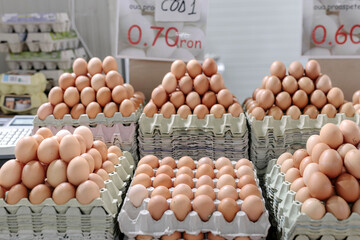 A Variety of Eggs Displayed in a Grocery Store