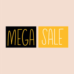 Simple mega sale hand drawn simple label design. Black and yellow. Sale banner design hand drawn. Vector