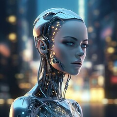 beautiful robot woman. artificial intelligence girl. futuristic image of a woman in cyberpunk style