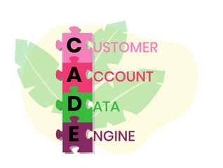CADE, Customer Account Data Engine acronym. Concept with keyword and icons. Flat vector illustration. Isolated on white.
