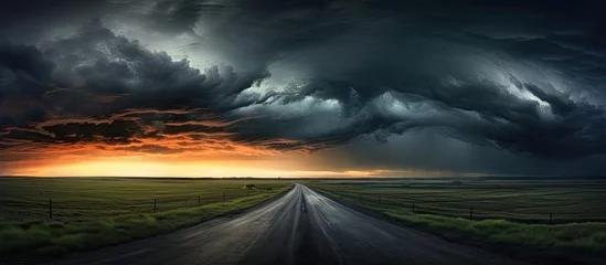 Poster Scenic view of road at dusk with stormy skies. © AkuAku