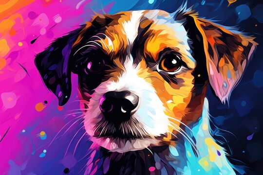 Jack Russell Terrier puppy in abstract graphic style. The highlight is the ultra-bright neon art.