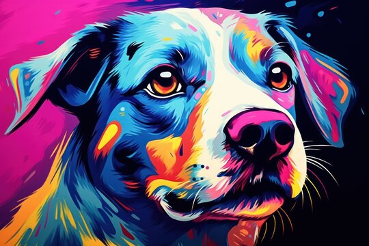 Jack Russell Terrier puppy in abstract graphic style. The highlight is the ultra-bright neon art.