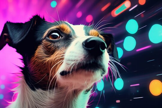 Jack Russell Terrier puppy in abstract graphic style. The highlight is the ultra-bright neon art.