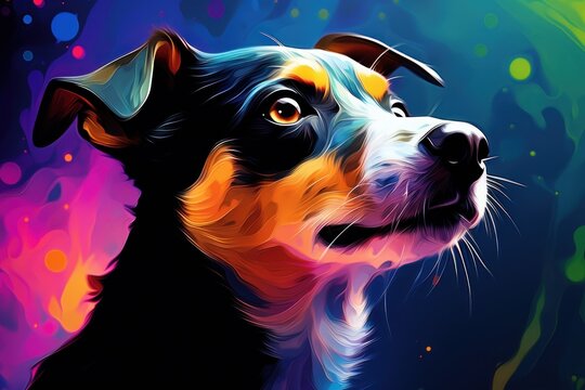 Jack Russell Terrier puppy in abstract graphic style. The highlight is the ultra-bright neon art. - Powered by Adobe