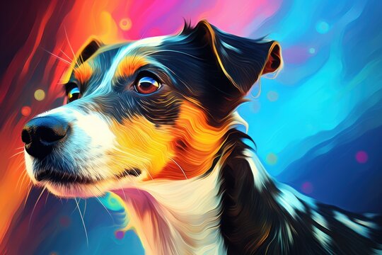 Jack Russell Terrier puppy in abstract graphic style. The highlight is the ultra-bright neon art. - Powered by Adobe