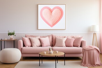 Stylish home decor featuring heart-shaped wall art and decorative items, creating a warm and romantic ambiance