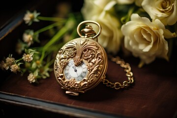 Vintage-inspired pocket watch with a heart-shaped locket, a timeless and sentimental accessory for expressing love