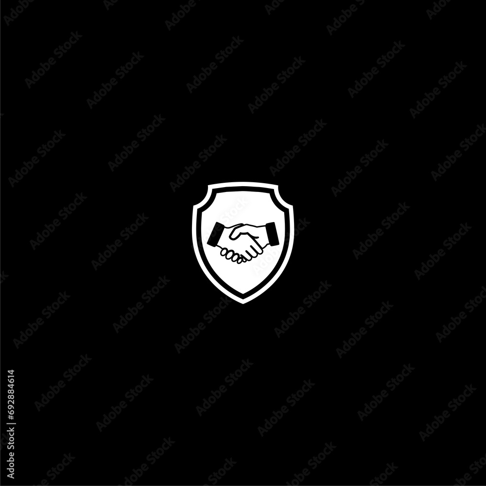 Poster trust handshake with shield icon isolated on dark background