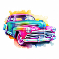 Coupe car in neon style Illustration, Generative Ai
