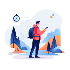 Minimalist UI illustration of a cartographer mapping a new territory in a flat illustration style on a white background.