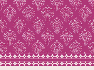 BLOCK FLORAL ALL OVER PRINT SEAMLESS PATTERN WITH BORDER VECTOR ILLUSTRATION