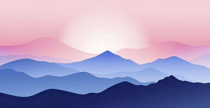 Serene Mountain Landscape at Sunrise Minimalist UI, Flat Illustration Style