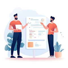 Minimalist UI illustration of a personal trainer coaching a client in a flat illustration style on a white background