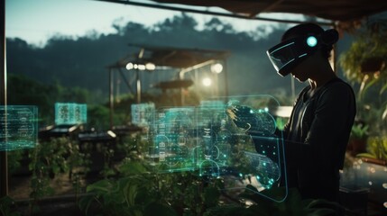 smart farm agriculture concept Farmers use supplementary data combined with deep artificial intelligence, Machine Learning, Digital 5G Industry 4.0 technology.