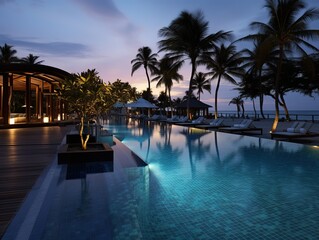 the pool at or near maldives at twilight