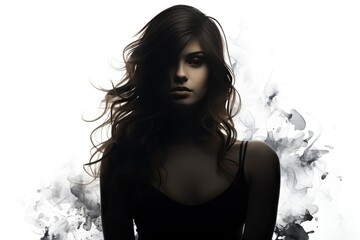 Fototapeta premium background white woman pensive silhouette human isolated front shoulder young outline character face monochrome view person real head symbol graphic people 1 black fashion beautiful female posing