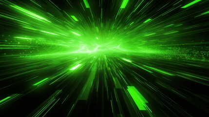 Technological background with fluorescent green light effects, light lines, luminous waves, light...