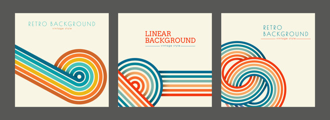 Vintage geometric background with colored parallel lines in the style of the 70s. Design for printing posters, posters, banners and covers in retro style - obrazy, fototapety, plakaty