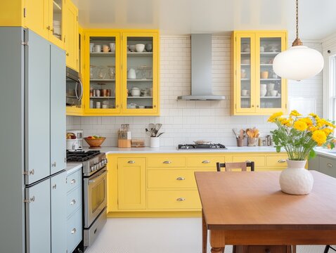kitchen pantry design in country theme style house decorate fine detail interior space creative home decoration closeup in yellow bright tone wall accent color material scheme