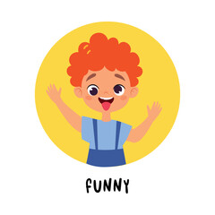 Kid Emotion with Funny Boy Character in Round Shape Show Face Expression Vector Illustration