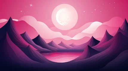  Mystical Magenta Moonrise over Serene Purple Mountain Landscape © Jahid