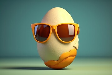 AI sunglasses wearing Egg sunglasses stylish fashionable trendy eyewear unique quirky cool adorable playful fun hip chic eyecatching humorous whimsical novelty stand out personality sunny summer - obrazy, fototapety, plakaty