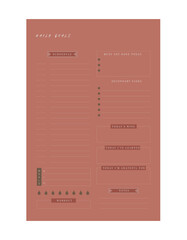 Daily planner. Minimalist planner template set. Vector illustration. (chocolate)