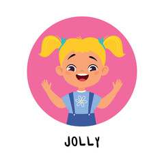 Kid Emotion with Jolly Girl Character in Round Shape Show Face Expression Vector Illustration