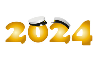 Graduation 2024, traditional Swedish "Studenten" caps, to celebrate the finish  from Gymnasium.  Vector Illustration