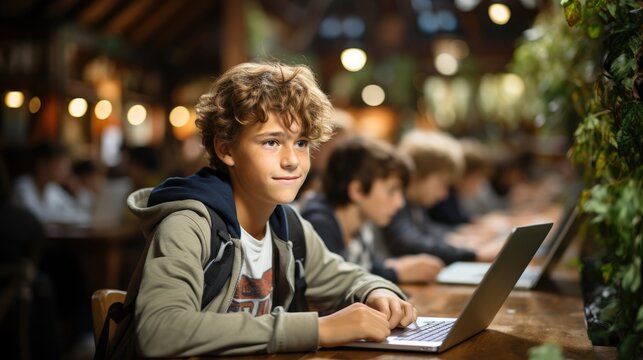 Teen Boys Students Learning In Computer Class