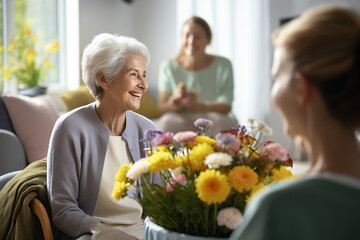 A comforting end-of-life care specialist providing support to a terminally ill patient and their family in a serene hospice facility.